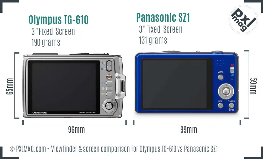 Olympus TG-610 vs Panasonic SZ1 Screen and Viewfinder comparison Olympus TG-610 vs Panasonic SZ1 Screen and Viewfinder comparison