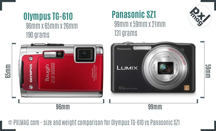 Olympus TG-610 vs Panasonic SZ1 size comparison Olympus TG-610 vs Panasonic SZ1 size comparison