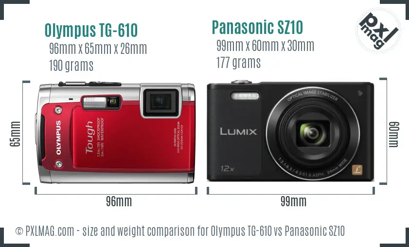 Olympus TG-610 vs Panasonic SZ10 size comparison Olympus TG-610 vs Panasonic SZ10 size comparison