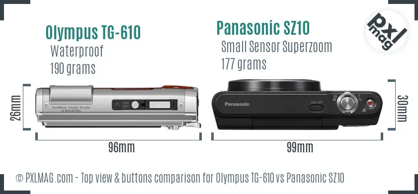 Olympus TG-610 vs Panasonic SZ10 top view buttons comparison Olympus TG-610 vs Panasonic SZ10 top view buttons comparison