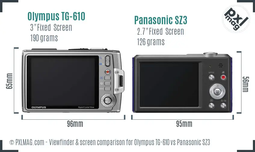 Olympus TG-610 vs Panasonic SZ3 Screen and Viewfinder comparison