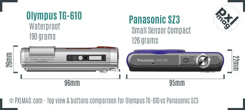 Olympus TG-610 vs Panasonic SZ3 top view buttons comparison