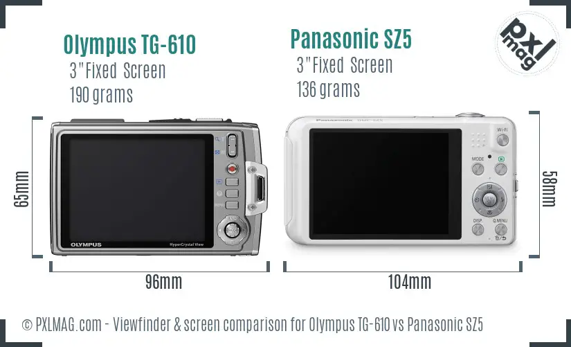 Olympus TG-610 vs Panasonic SZ5 Screen and Viewfinder comparison