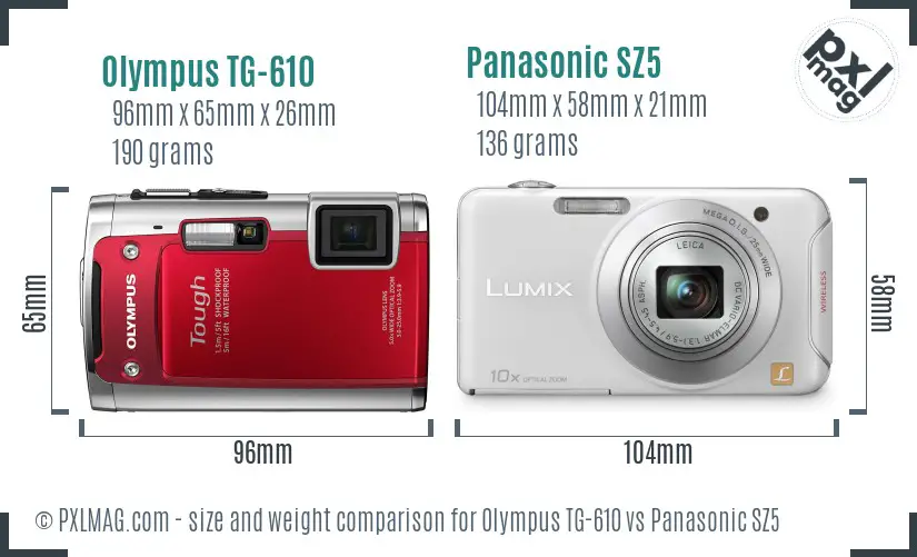 Olympus TG-610 vs Panasonic SZ5 size comparison