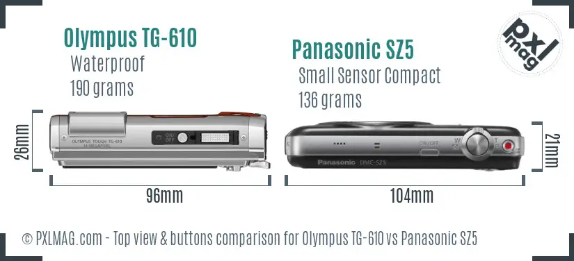 Olympus TG-610 vs Panasonic SZ5 top view buttons comparison
