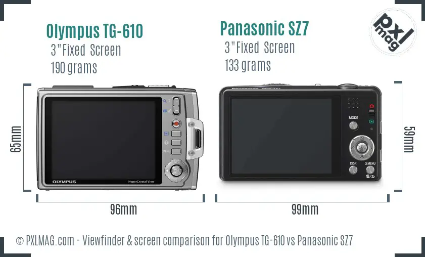 Olympus TG-610 vs Panasonic SZ7 Screen and Viewfinder comparison