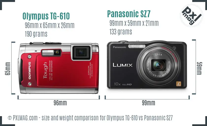 Olympus TG-610 vs Panasonic SZ7 size comparison