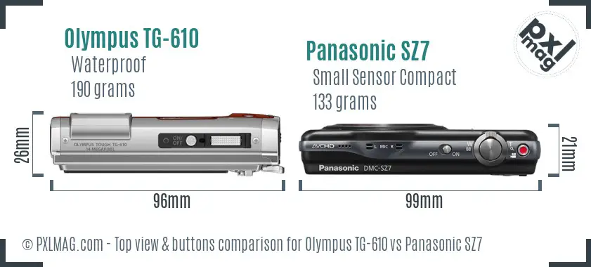 Olympus TG-610 vs Panasonic SZ7 top view buttons comparison