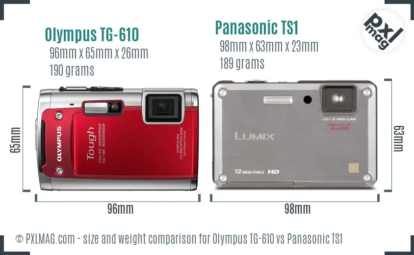 Olympus TG-610 vs Panasonic TS1 size comparison