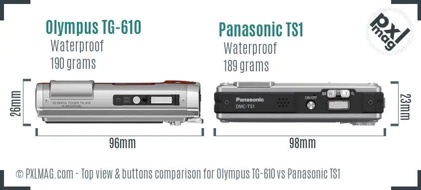 Olympus TG-610 vs Panasonic TS1 top view buttons comparison