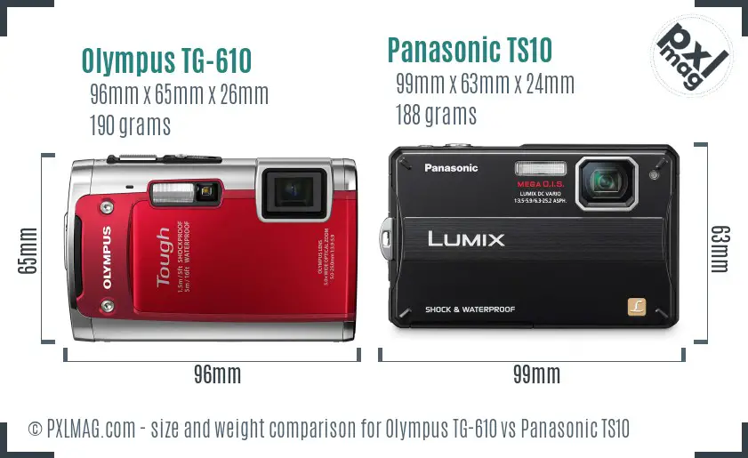 Olympus TG-610 vs Panasonic TS10 size comparison