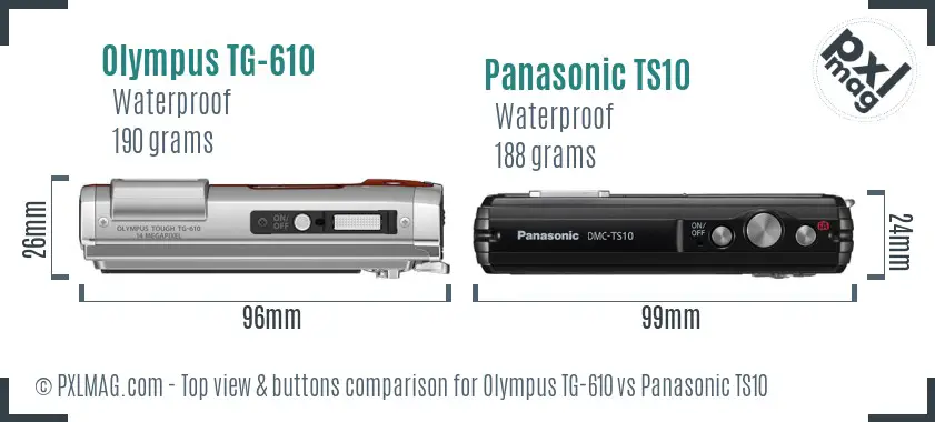 Olympus TG-610 vs Panasonic TS10 top view buttons comparison