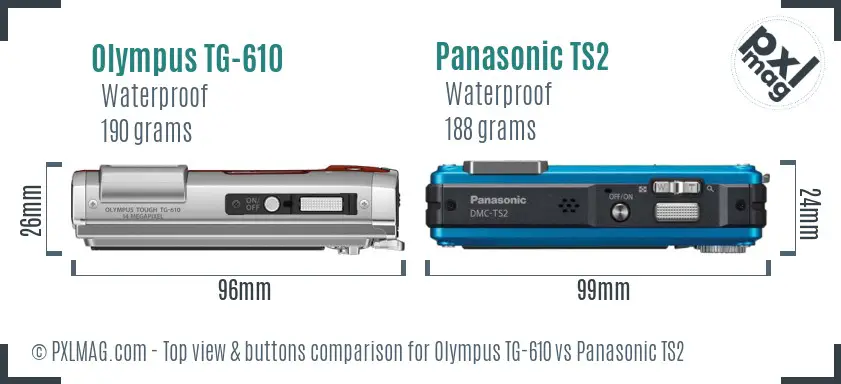 Olympus TG-610 vs Panasonic TS2 top view buttons comparison