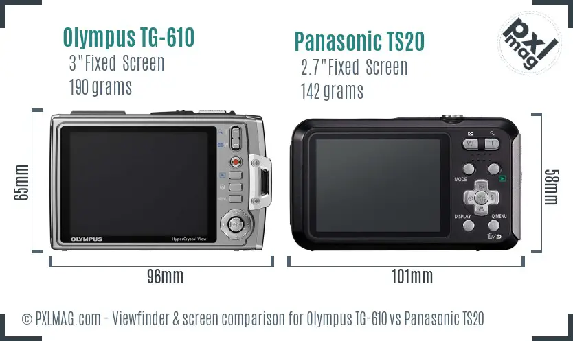 Olympus TG-610 vs Panasonic TS20 Screen and Viewfinder comparison