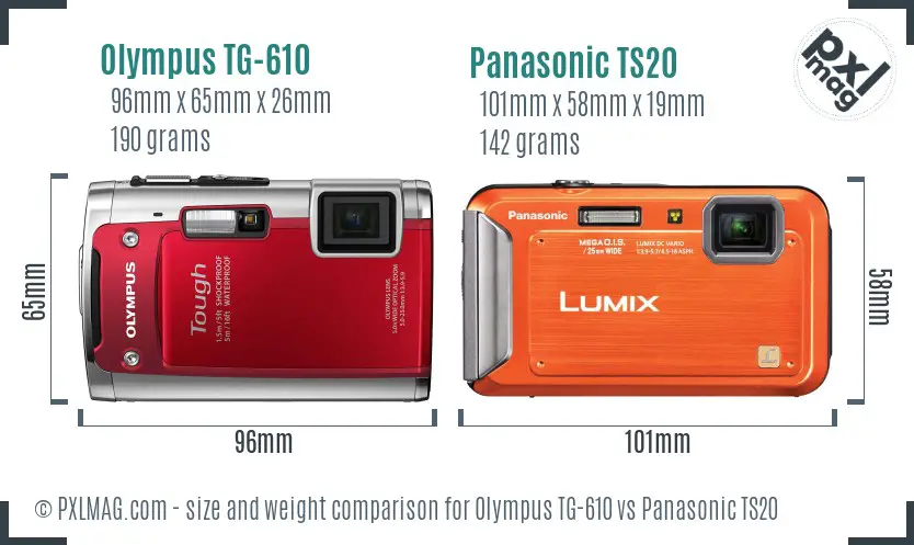 Olympus TG-610 vs Panasonic TS20 size comparison