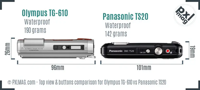 Olympus TG-610 vs Panasonic TS20 top view buttons comparison