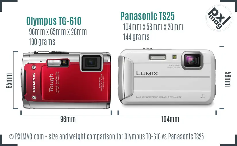Olympus TG-610 vs Panasonic TS25 size comparison