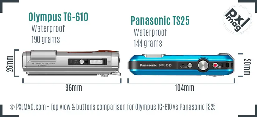 Olympus TG-610 vs Panasonic TS25 top view buttons comparison