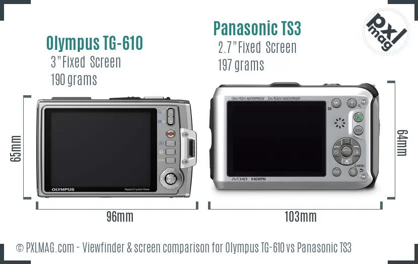 Olympus TG-610 vs Panasonic TS3 Screen and Viewfinder comparison