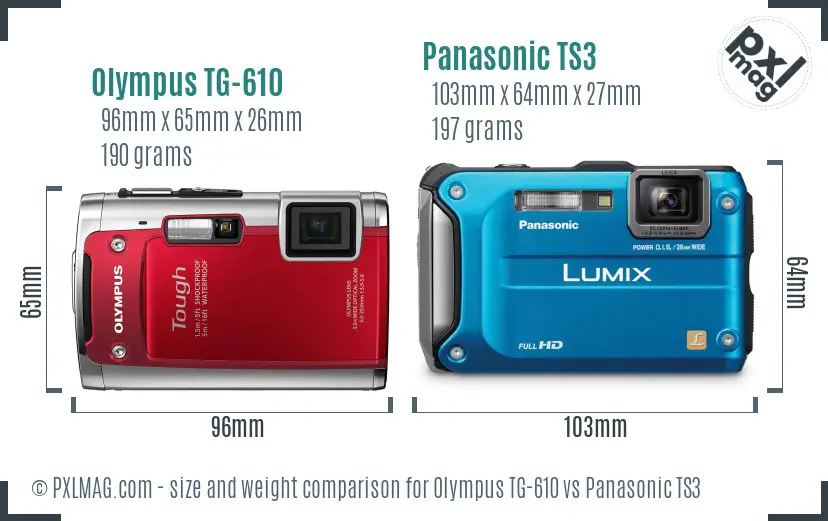 Olympus TG-610 vs Panasonic TS3 size comparison