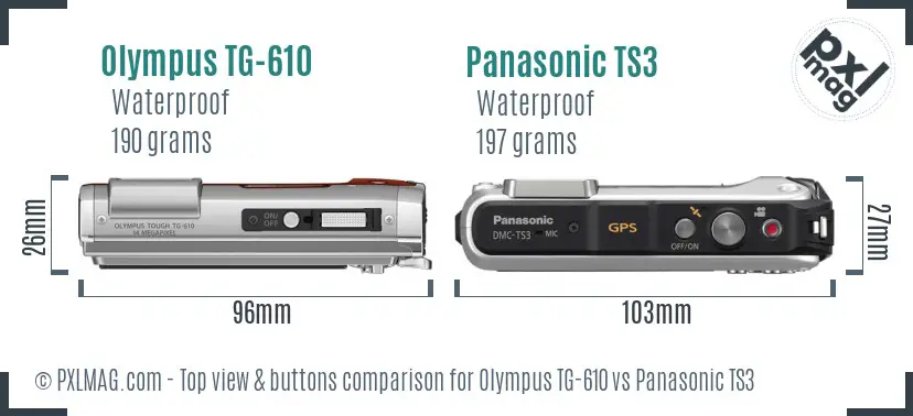 Olympus TG-610 vs Panasonic TS3 top view buttons comparison