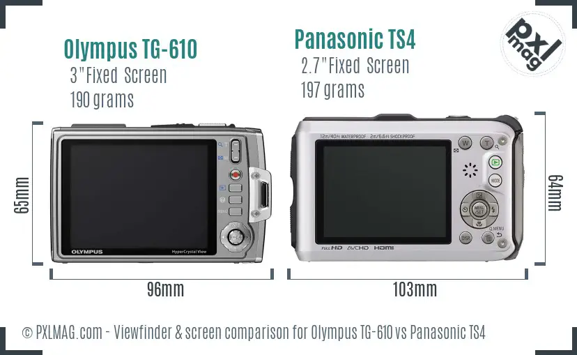 Olympus TG-610 vs Panasonic TS4 Screen and Viewfinder comparison