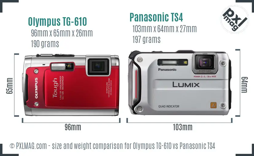 Olympus TG-610 vs Panasonic TS4 size comparison
