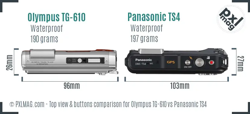 Olympus TG-610 vs Panasonic TS4 top view buttons comparison