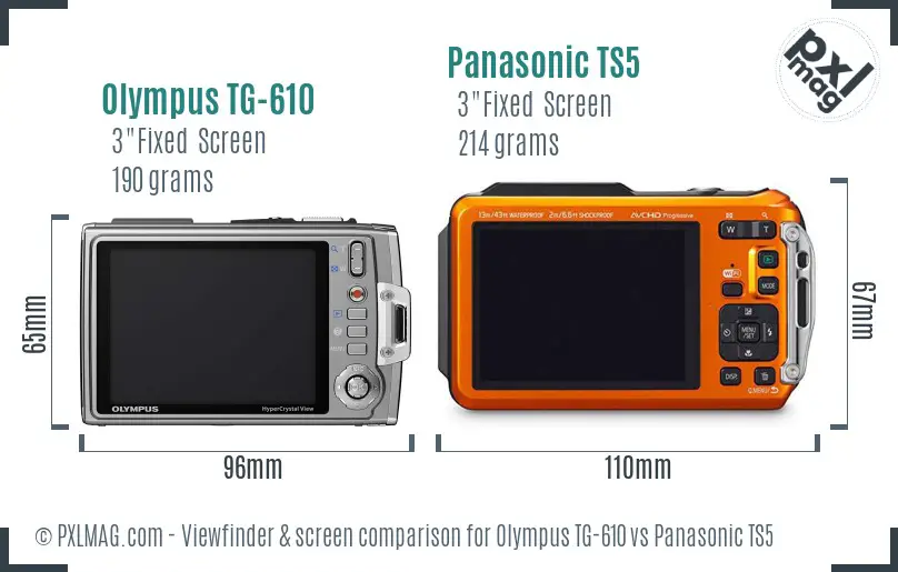 Olympus TG-610 vs Panasonic TS5 Screen and Viewfinder comparison