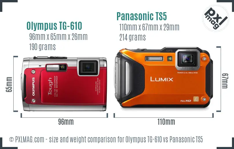 Olympus TG-610 vs Panasonic TS5 size comparison