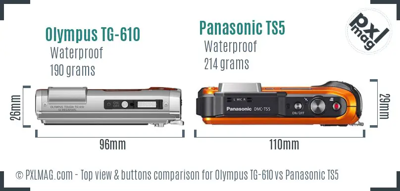 Olympus TG-610 vs Panasonic TS5 top view buttons comparison
