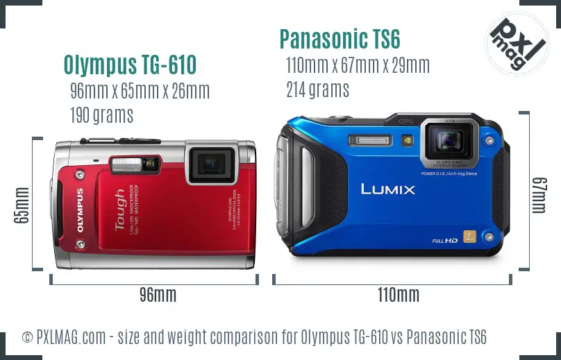 Olympus TG-610 vs Panasonic TS6 size comparison