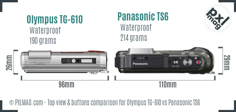 Olympus TG-610 vs Panasonic TS6 top view buttons comparison