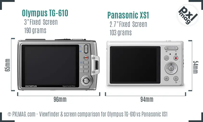 Olympus TG-610 vs Panasonic XS1 Screen and Viewfinder comparison