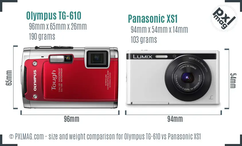 Olympus TG-610 vs Panasonic XS1 size comparison