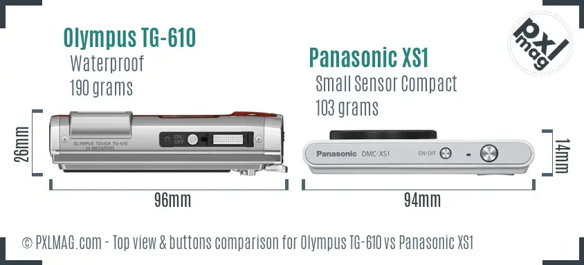 Olympus TG-610 vs Panasonic XS1 top view buttons comparison