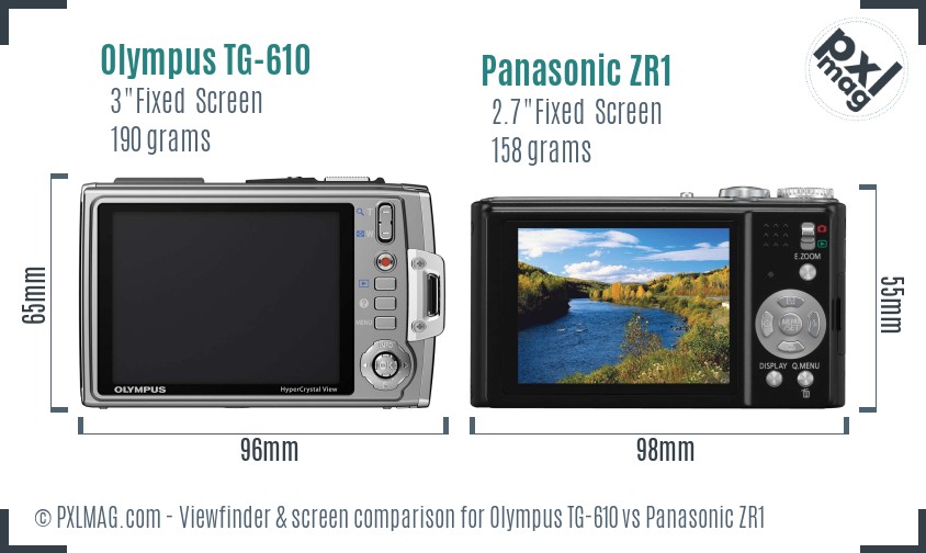 Olympus TG-610 vs Panasonic ZR1 Screen and Viewfinder comparison