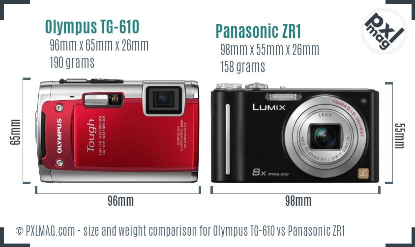 Olympus TG-610 vs Panasonic ZR1 size comparison