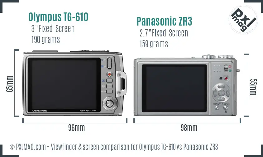 Olympus TG-610 vs Panasonic ZR3 Screen and Viewfinder comparison