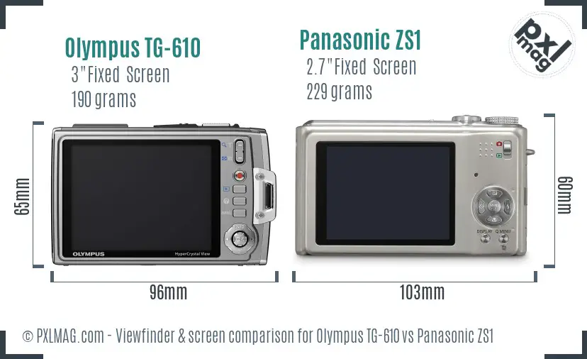 Olympus TG-610 vs Panasonic ZS1 Screen and Viewfinder comparison