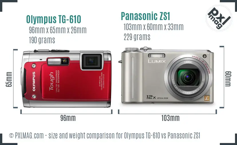 Olympus TG-610 vs Panasonic ZS1 size comparison