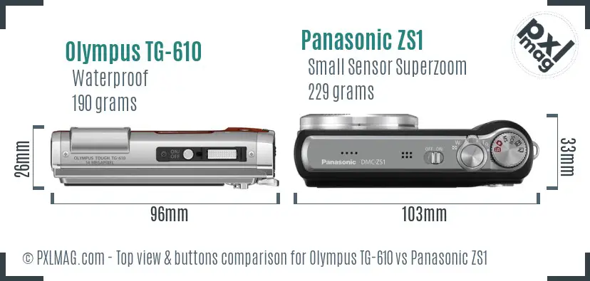 Olympus TG-610 vs Panasonic ZS1 top view buttons comparison