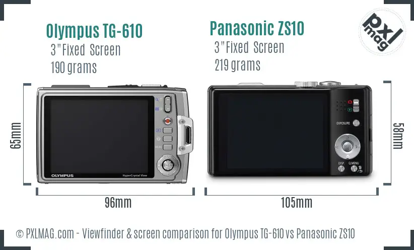 Olympus TG-610 vs Panasonic ZS10 Screen and Viewfinder comparison