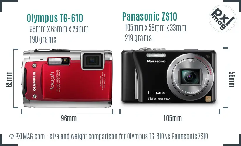 Olympus TG-610 vs Panasonic ZS10 size comparison