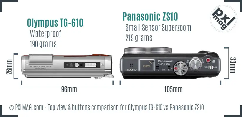 Olympus TG-610 vs Panasonic ZS10 top view buttons comparison