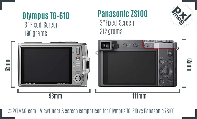 Olympus TG-610 vs Panasonic ZS100 Screen and Viewfinder comparison