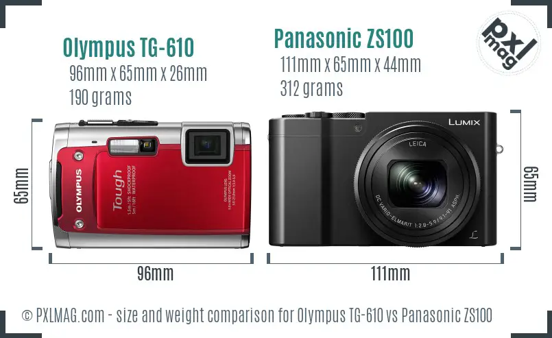 Olympus TG-610 vs Panasonic ZS100 size comparison