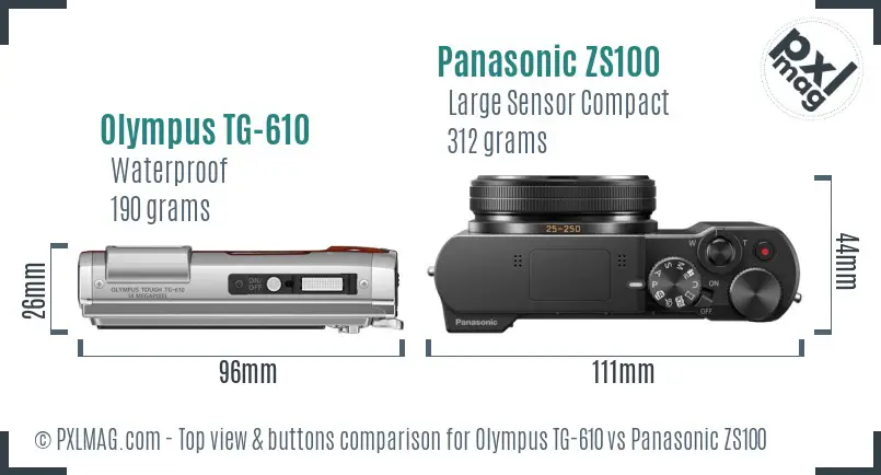 Olympus TG-610 vs Panasonic ZS100 top view buttons comparison