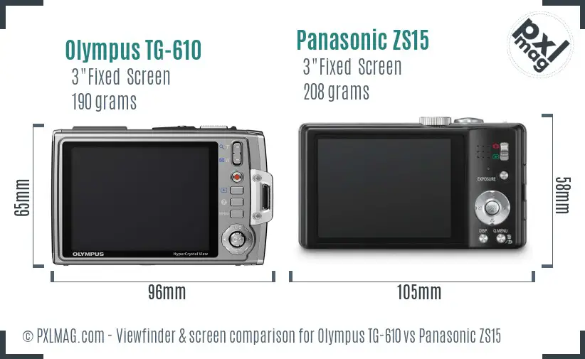 Olympus TG-610 vs Panasonic ZS15 Screen and Viewfinder comparison