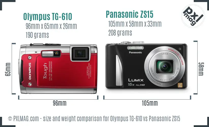 Olympus TG-610 vs Panasonic ZS15 size comparison